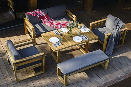 Обеденный стол из акации Joygarden БУКА, Natural Teak, серый