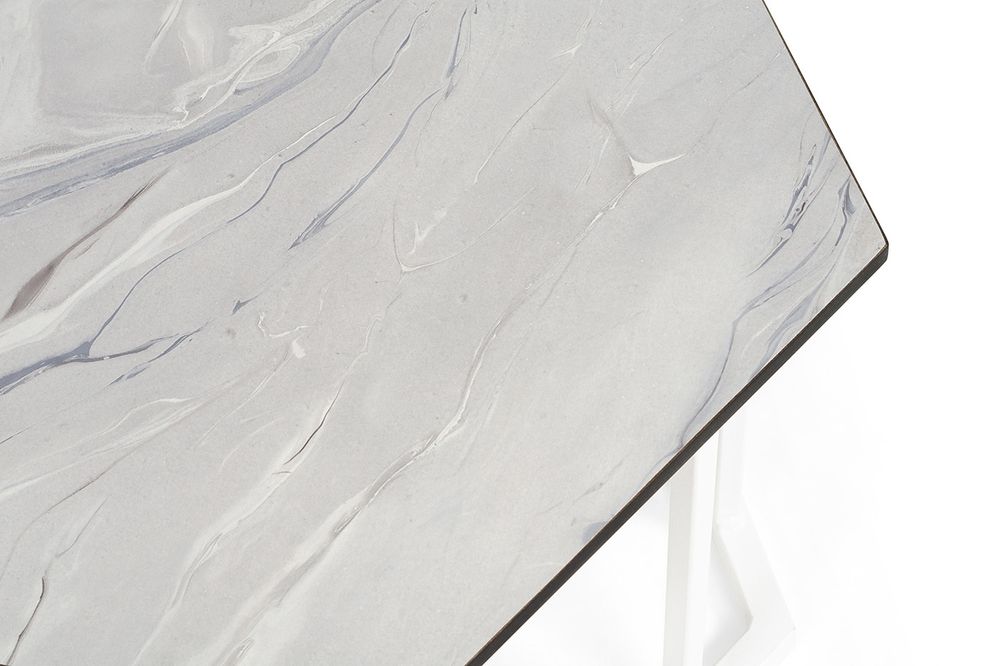 "Женева" интерьерный стол из HPL шестиугольный, D50, H35, цвет "мрамор пепел", каркас из стали белый муар