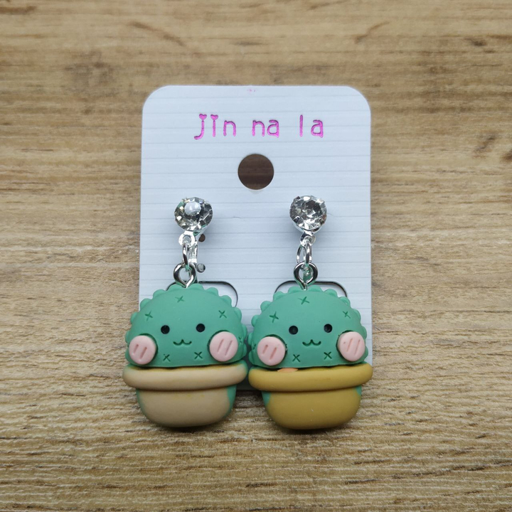 Клипсы Plants Кактус застенчивый в горшочке кристалл металл серебристый