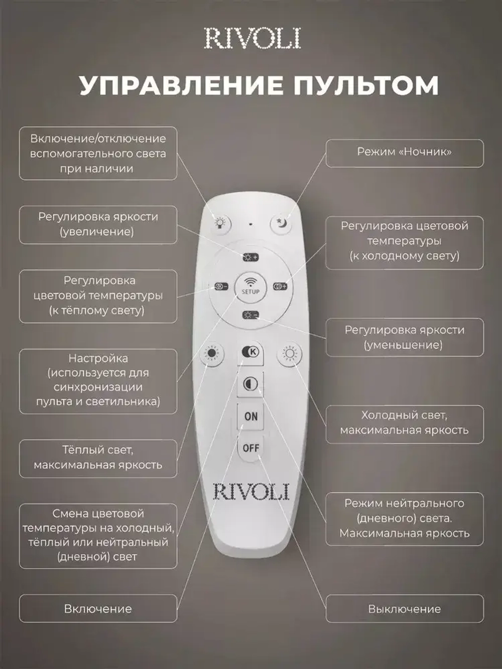 Люстра потолочная светодиодная с пультом ДУ Rivoli черно-белая 74 Вт 3000К-6000К, светильник на кухню, в детскую, в спальню