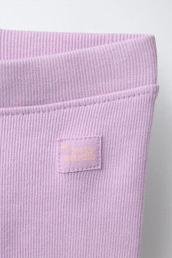 ZARA ЛЕГИНСЫ В РУБЧИК С НАШИВКОЙ, ПАСТЕЛЬНАЯ МАЛЬВА