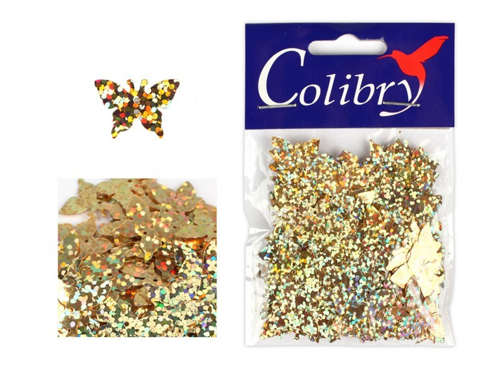 Пайетки фигурные голографические-(бабочки)10гр-Colibry