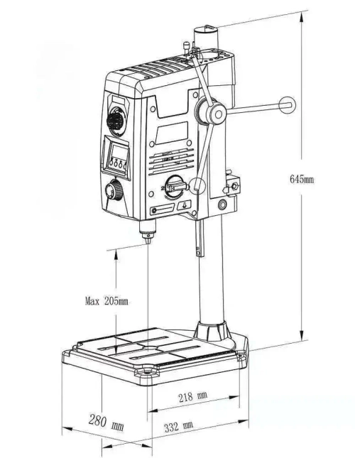 Станок сверлильный настольный BG-518801 для широкого спектра материалов, 200-2500 об/мин, 800 Вт, трехкулачковый патрон, стационарная дрель