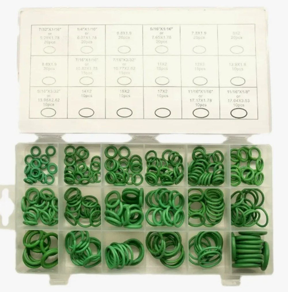 Набор пластик кейс  КОЛЬЦА резиновые 270шт (30270) зеленые 5,29-17,17мм МаякАвто