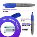 Перманентные синие маркеры, набор 12 шт, MC-Basir, корпус 21 мм, комплект спиртовых несмываемых и нестираемых маркеров (водостойких фломастеров) с пулевидным наконечником 3 мм