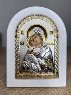 Владимирская БМ, икона арочная, белое дерево 105х140