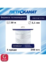 Веревка полиамидная 4,0 мм,тест 360 кгс,20 м,еврокарточка