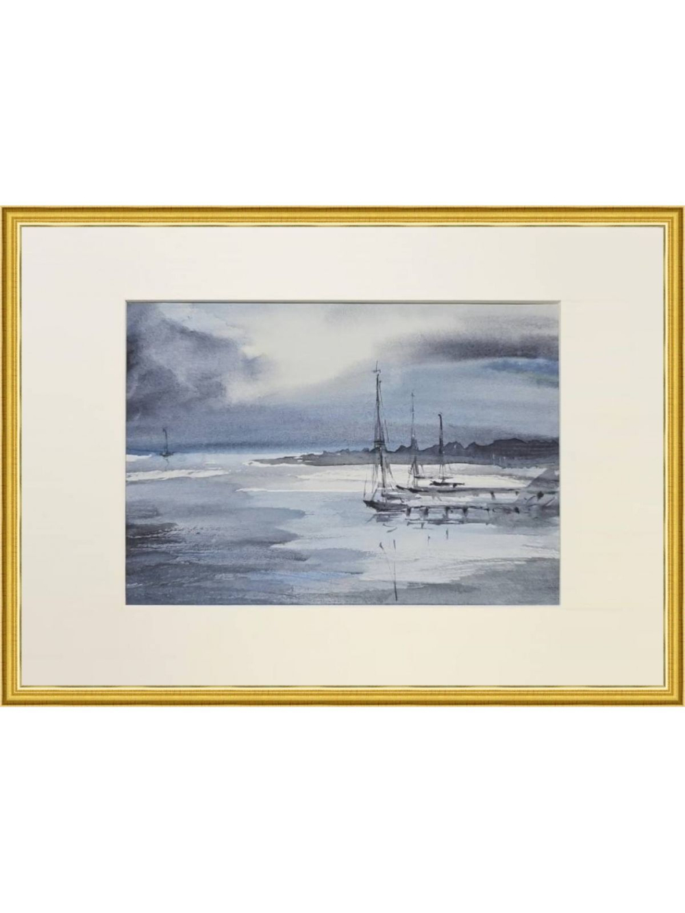 Картина, графика в паспарту 21х30 см на стену для интерьера "Вечер"