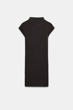 ZARA КОРОТКОЕ ПЛАТЬЕ С ВОРОТНИКОМ-СТОЙКОЙ, ШОКОЛАДНЫЙ