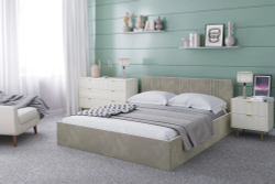 Кровать Моника с подъёмным механизмом 180х200, велюр, серо-бежевый