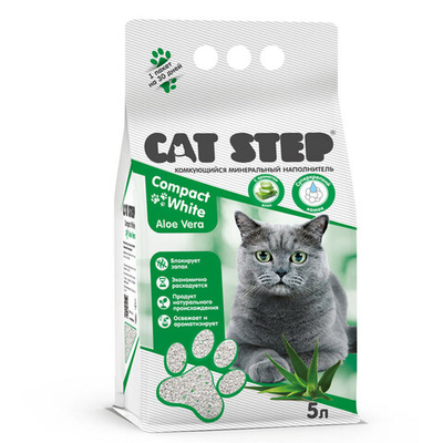 Наполнитель комкующийся минеральный CAT STEP Compact White Aloe Vera, 5 л