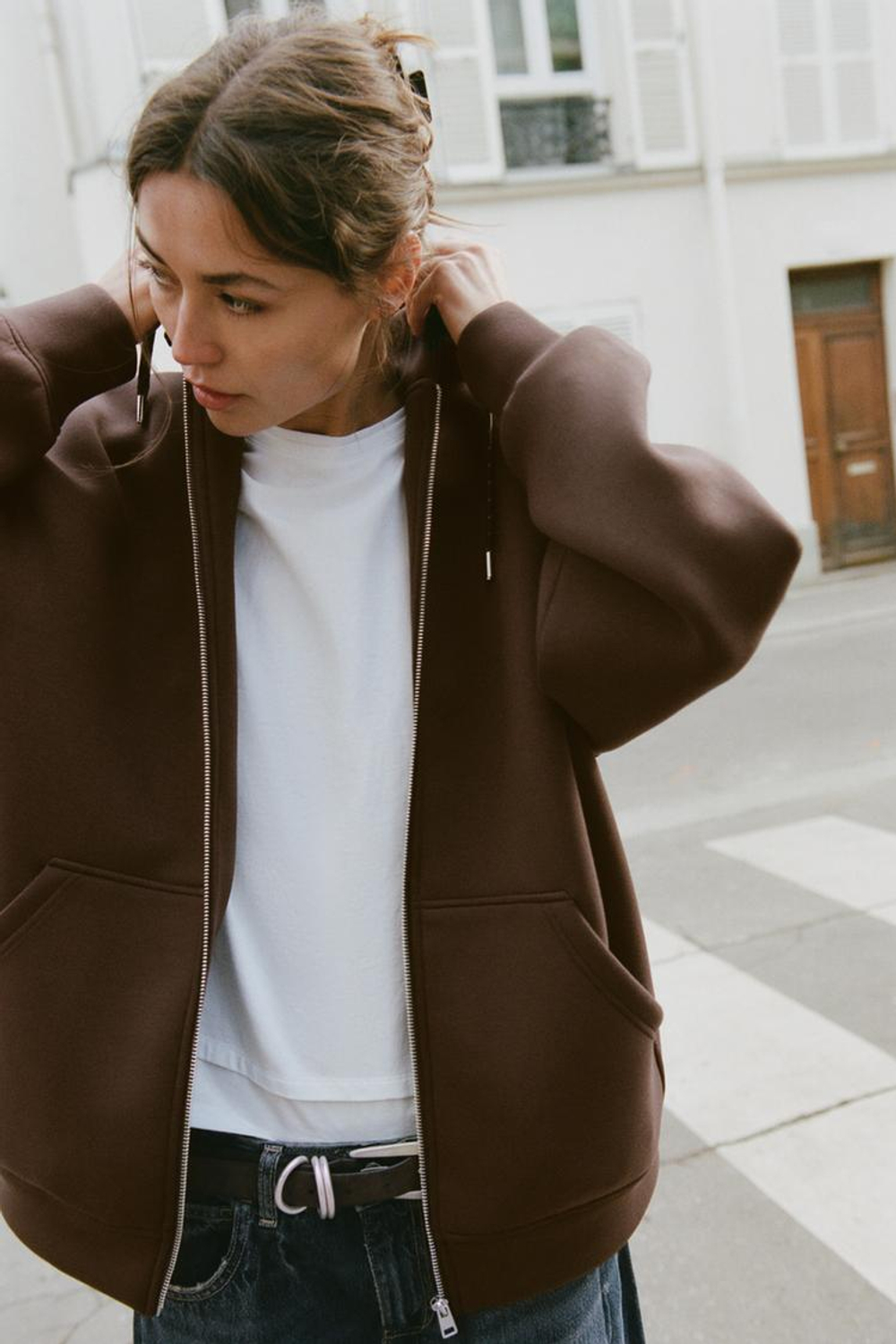 ZARA ХУДИ НА ШНУРКАХ, КОРИЧНЕВЫЙ