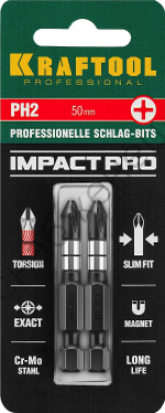 KRAFTOOL Impact Pro PH 2, 50 мм, 2 шт, Ударные биты (26191-2-50-S2)