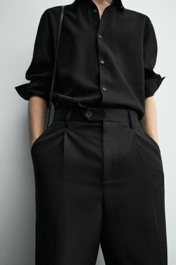 ZARA КОСТЮМНЫЕ БРЮКИ СО СКЛАДКАМИ LIMITED EDITION, ЧЕРНЫЙ