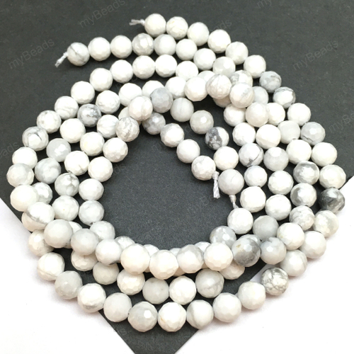 Кахолонг граненый 6 мм, бусины - шарики