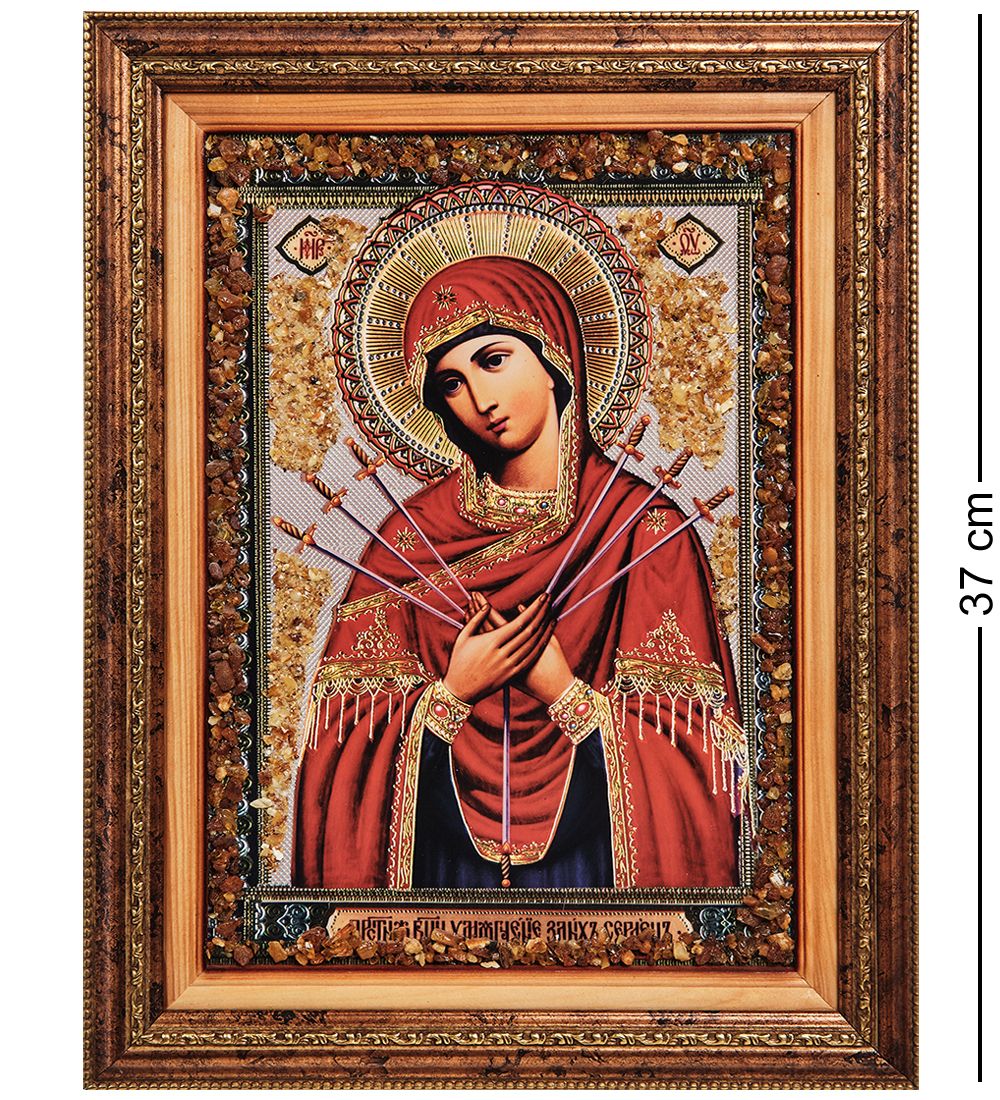 AMB-01/ 6 Икона Божией Матери «Умягчение злых сердец» (с янтарной крошкой) пласт.рамка H-37см