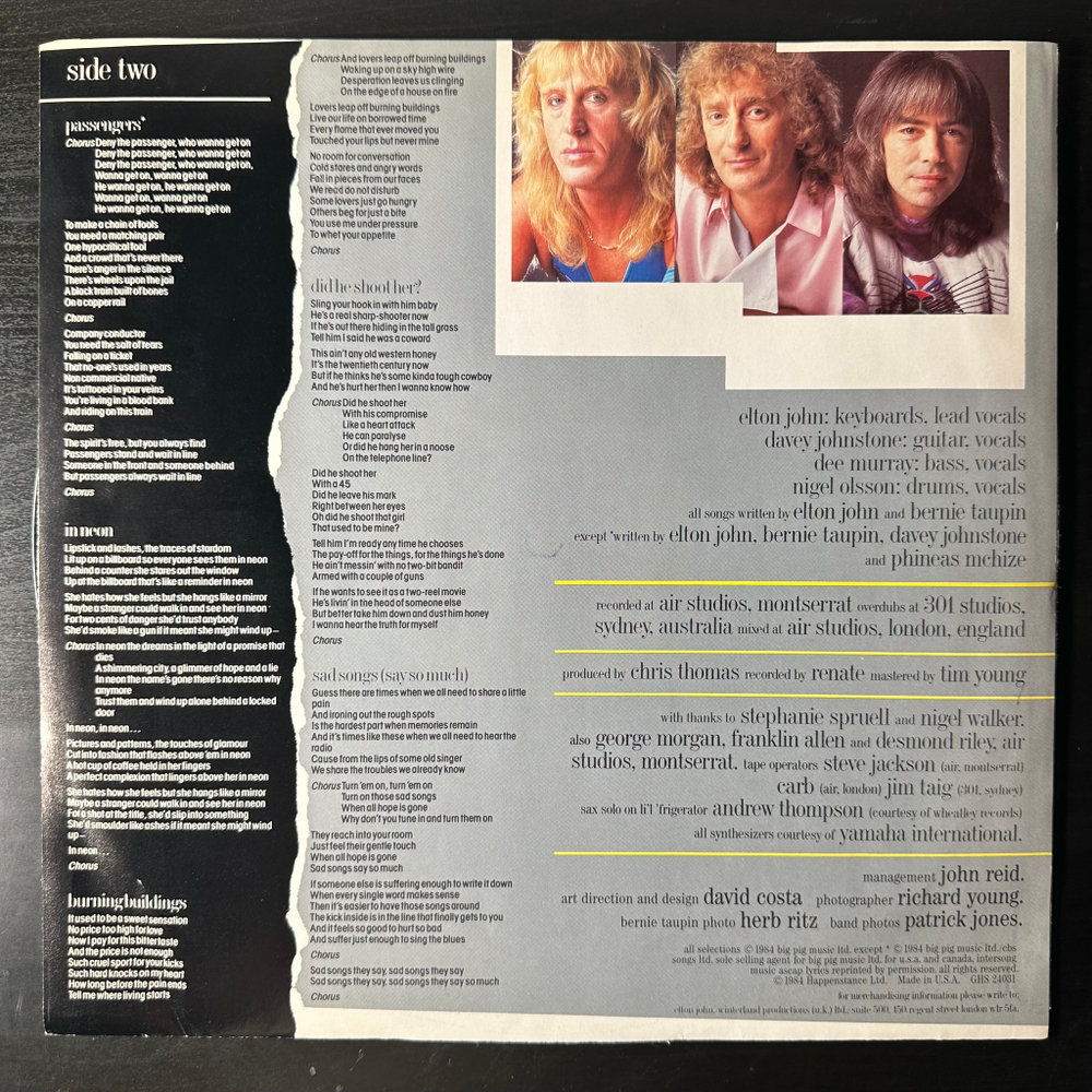 Elton John ‎– Breaking Hearts (США 1984г.)