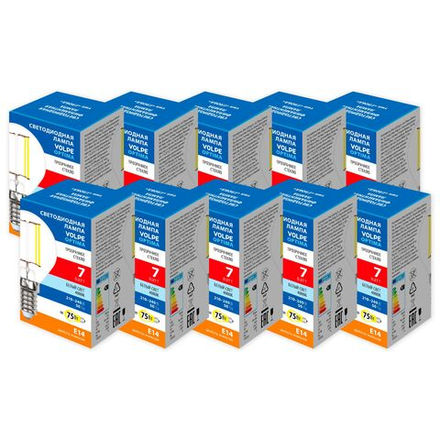 LED-G45-7W-4000K-E14-CL-SLF Набор из 10штук Лампа светодиодная. Форма шар. прозрачная. Серия Optima Филамент. Белый свет 4000K. ТМ Volpe