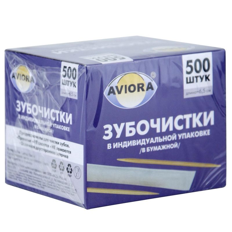 Зубочистка  Aviora индивид бум. упаковка бамбук  500 шт/уп 50 уп/кор