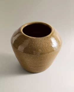 ZARA HOME ТЕРРАКОТОВАЯ ВАЗА С ЭМАЛЬЮ, ВАНИЛЬНЫЙ