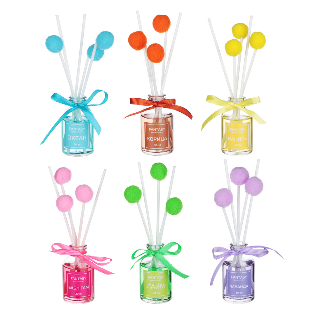 NEW GALAXY Ароматизатор диффузор "Фэнтази", 30 мл.6 аром.(бабл гам,лаванда,океан,ваниль,корица,лайм)