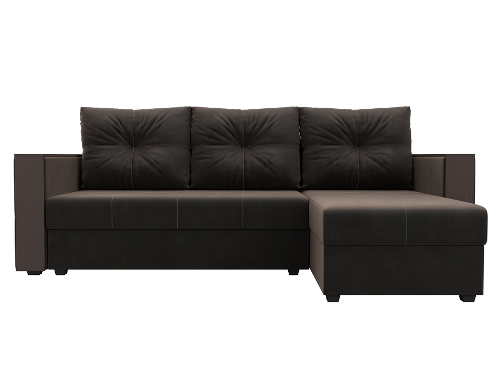 Диван угловой Валенсия Лайт правый угол, Коричневый, Велюр, 117748
