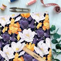 Ткань лён контрастные тюльпаны из комиксов