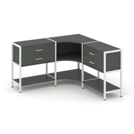 Shelf System Трехсекционный угловой стеллаж двухярусный с ящиками SN.STMU-231 Антрацит/Металл Белый