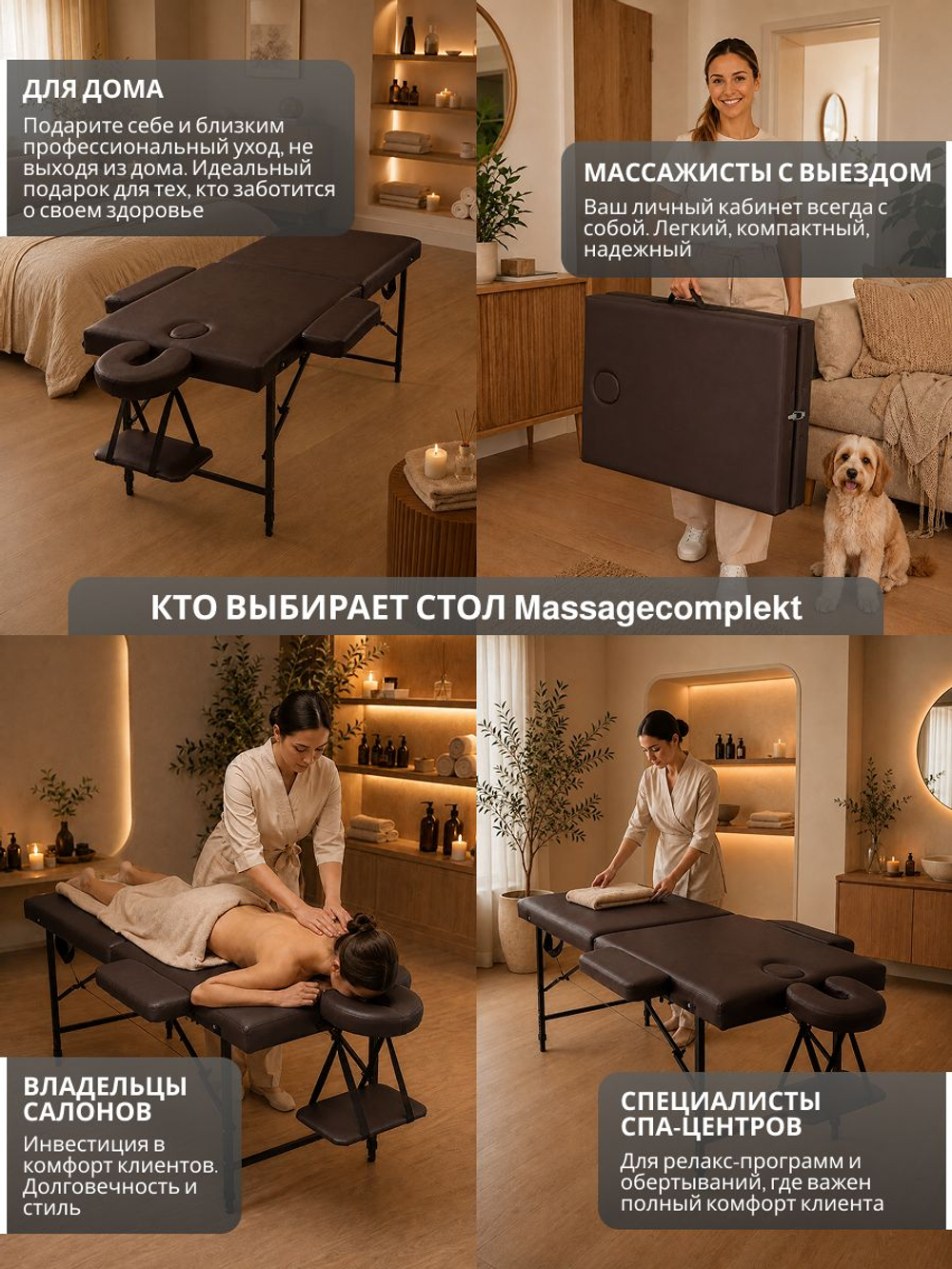 Массажный стол складной с регулировкой высоты Massagecomplekt, 190*70, c изголовьем и подлокотниками, шоколадный