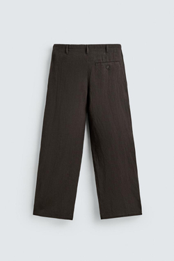 ZARA БРЮКИ СВОБОДНОГО КРОЯ ИЗ 100% ЛЬНА, ТЕМНО-КОРИЧНЕВЫЙ
