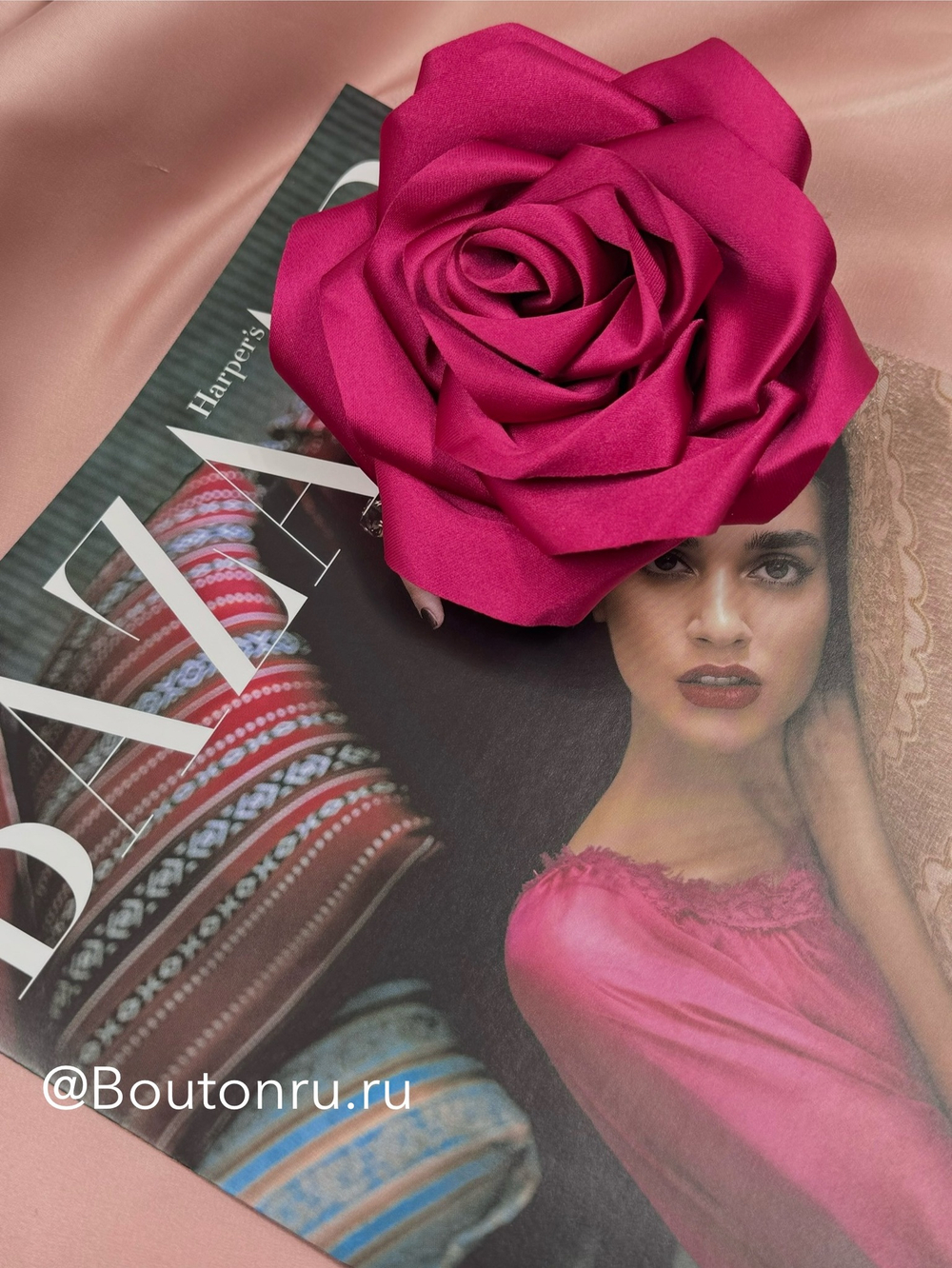 Брошь-заколка цветок "Роза" бургунди