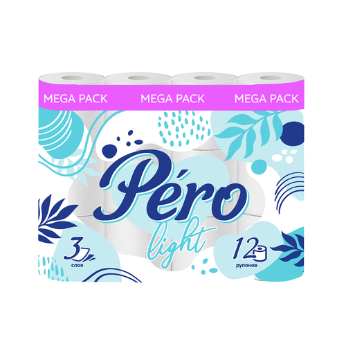 Туалетная бумага Pero Light, трёхслойная, 12 рулонов, белая, 254969