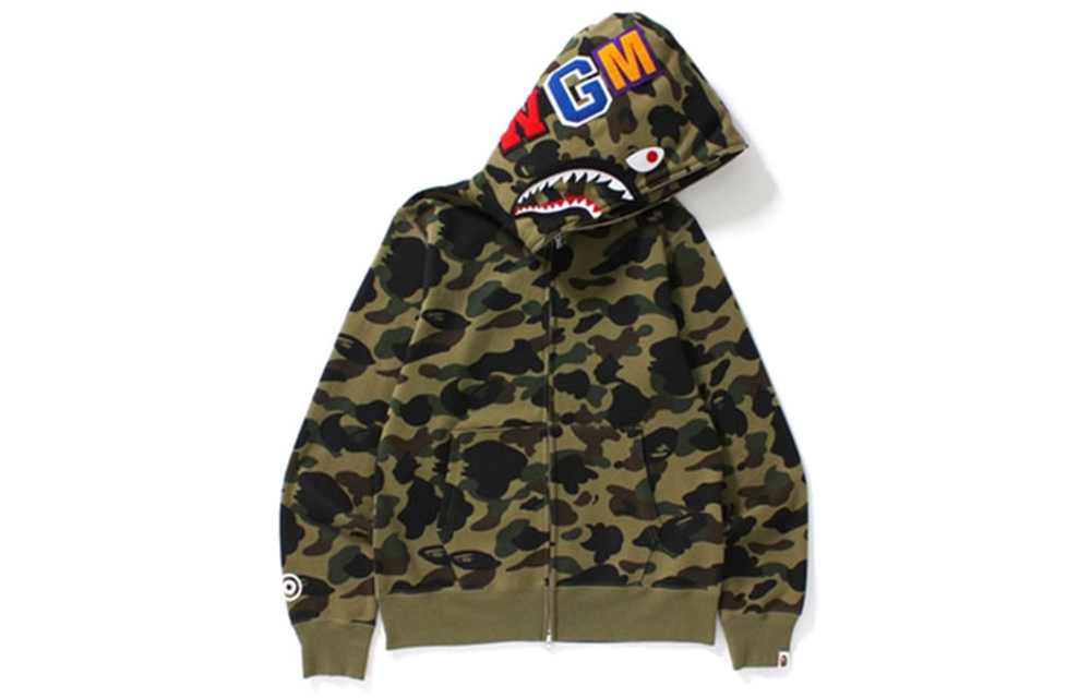 A Bathing Ape Medicom Toy1st Camo Shark Bear Full Zip Худи зеленый