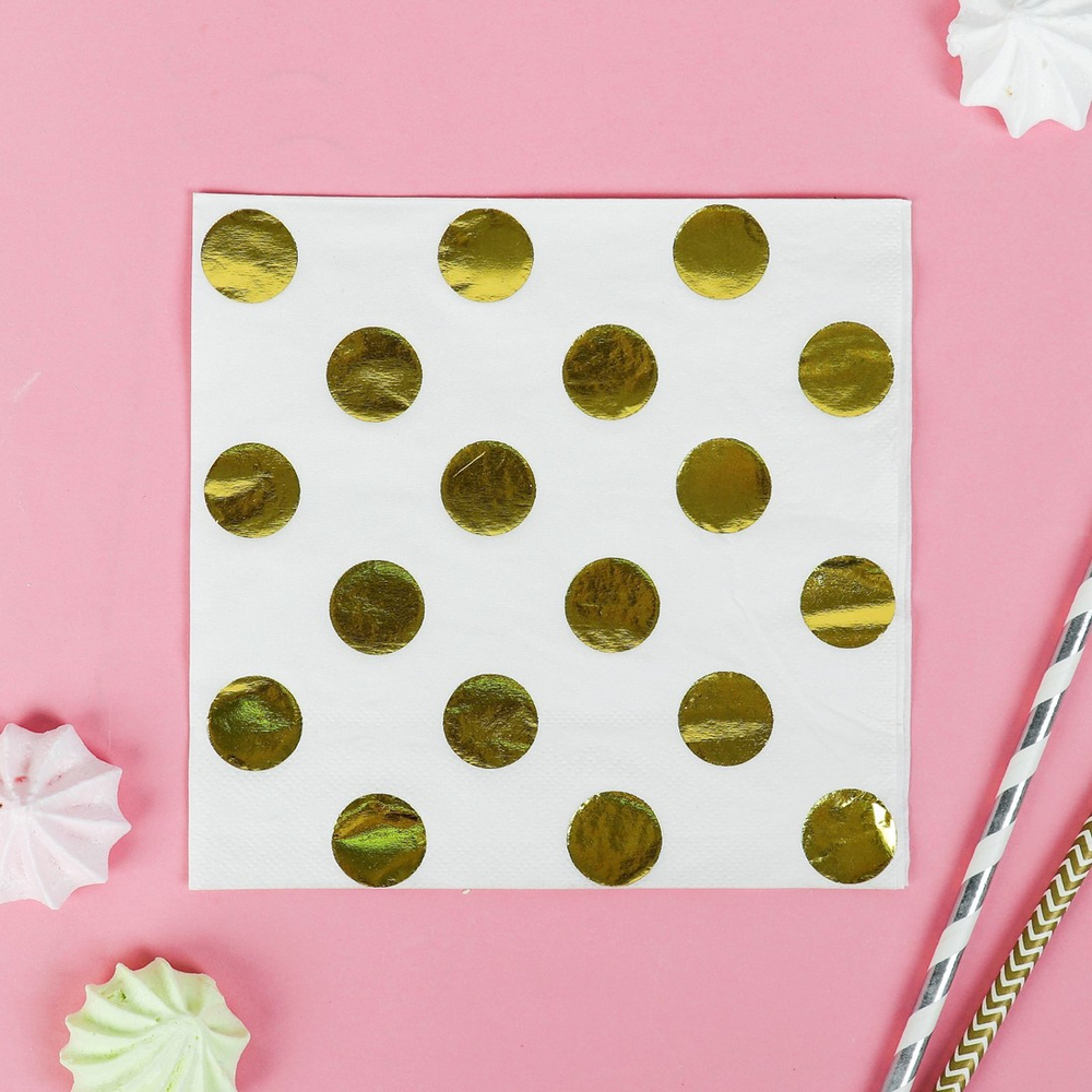 Салфетки с фольгированным золотым горошком, 33 см, 6 шт