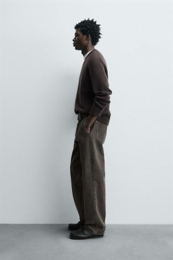 ZARA ДЖИНСЫ STRAIGHT FIT СО СКЛАДКАМИ, СЕРО-КОРИЧНЕВЫЙ