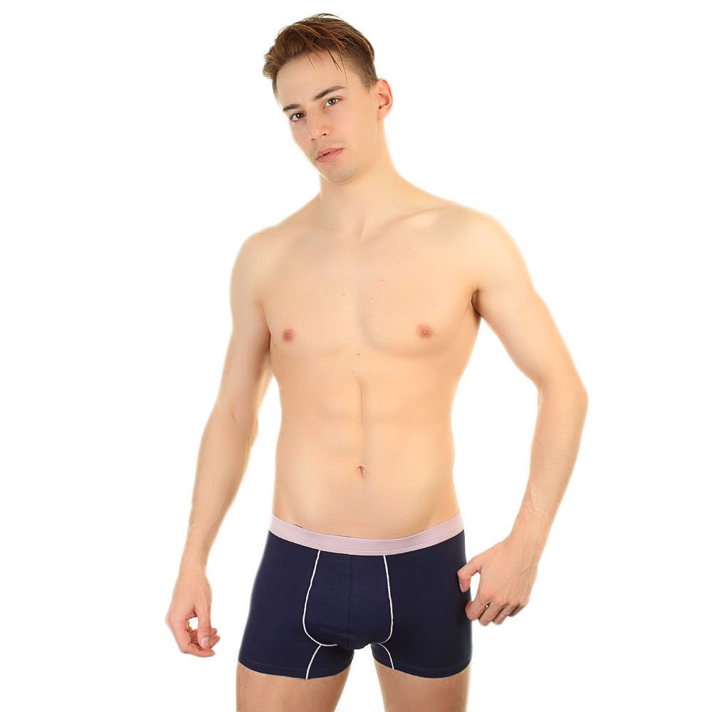 Мужские трусы боксеры темно-синие с серой окантовкой Romeo Rossi RR6011-2