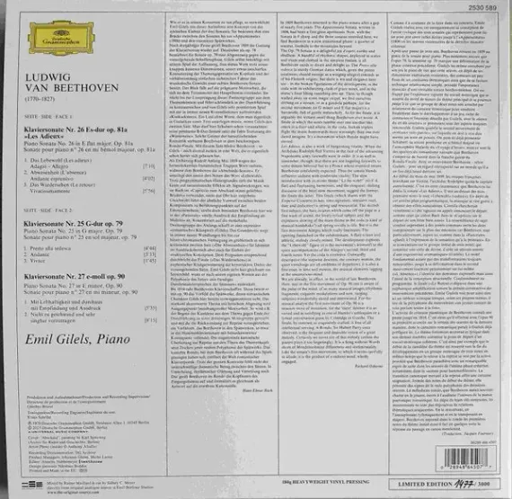 Ludwig van Beethoven, Emil Gilels - Piano Sonatas Nos.25-27 LP