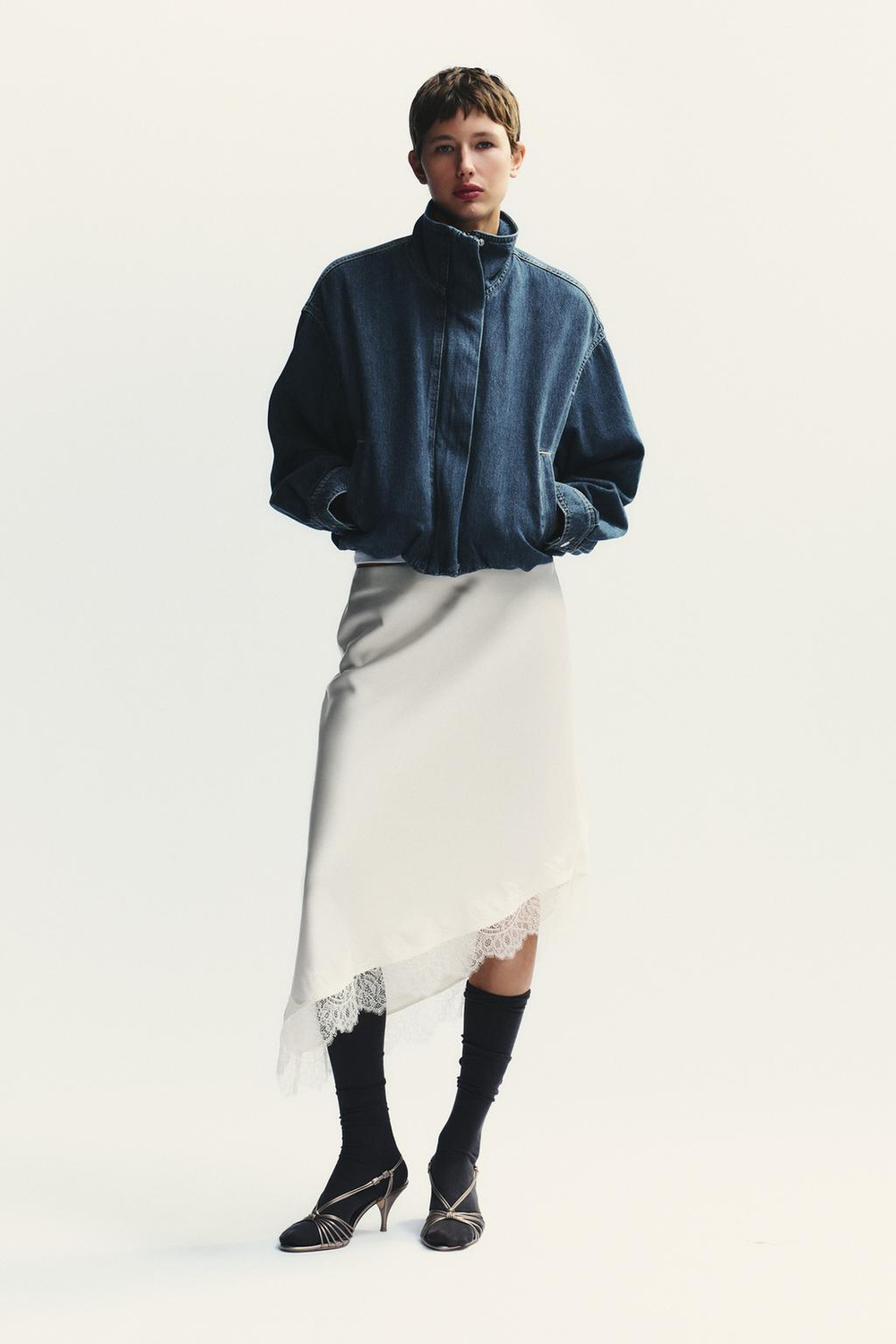 ZARA ДЖИНСОВАЯ КУРТКА TRF, СИНИЙ