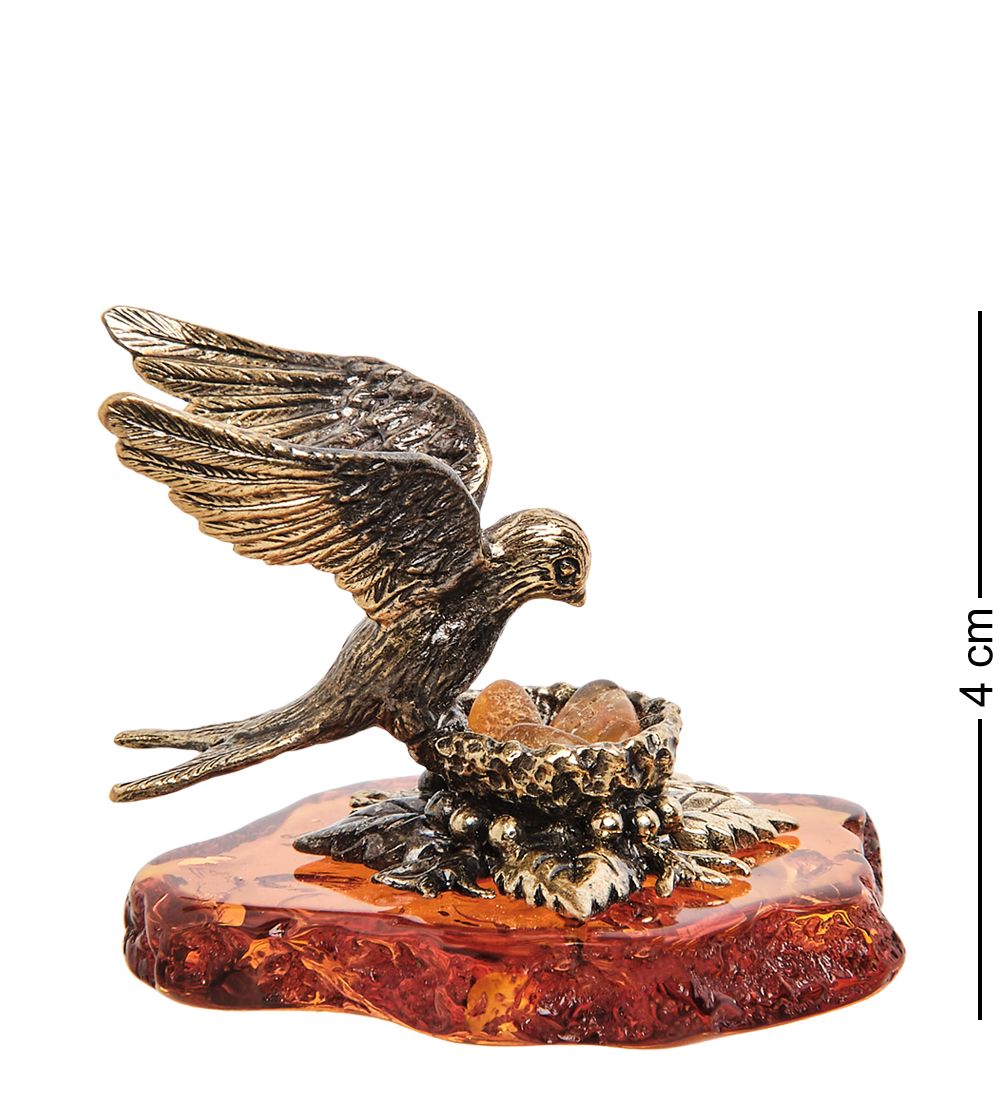 Народные промыслы AM-2228 Фигурка «Ласточка на гнезде» (латунь, янтарь)