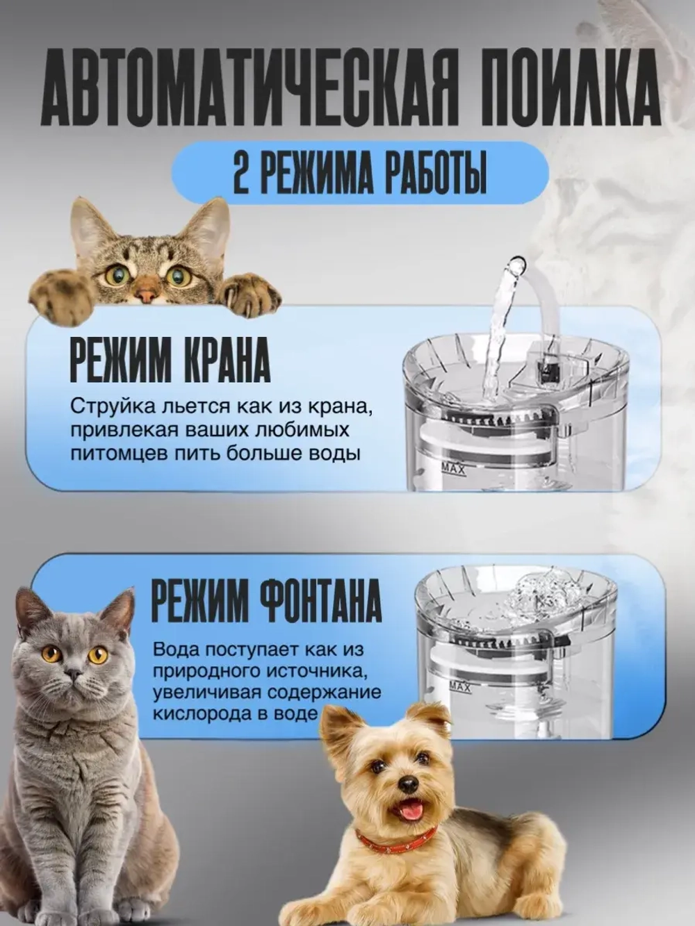 Поилка автоматическая, фонтан для кошек и собак