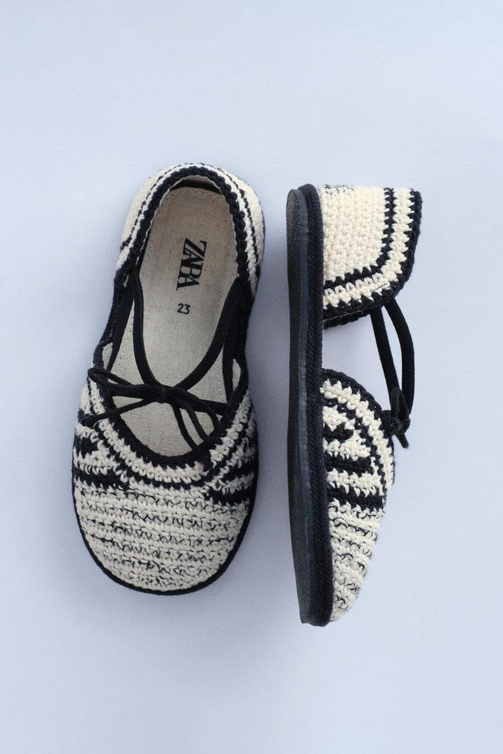 ZARA TIMELESZ - БАЛЕТКИ ИЗ КРУЖЕВА КРОШЕ, БЕЛЫЙ