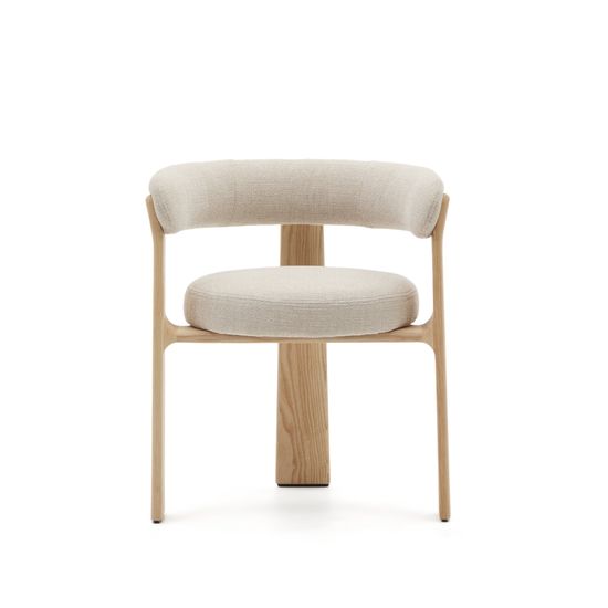 Granite Стул на 3 ножках из бежевого шенилла и массива ясеня в натуральной отделке Испания La Forma