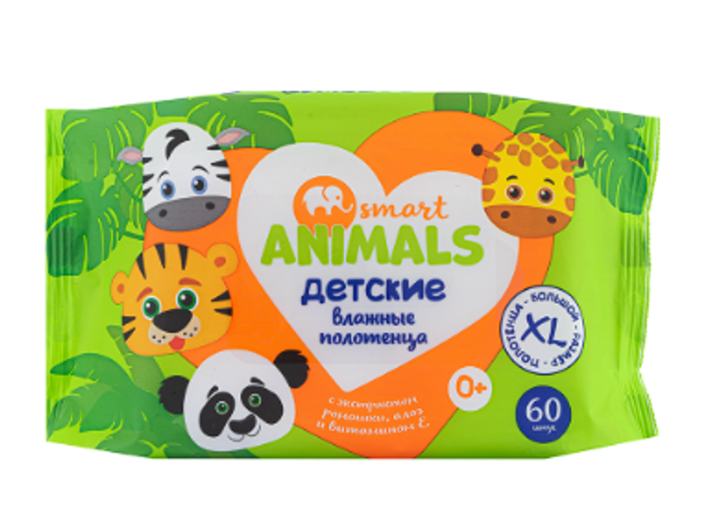 Полотенце влажные Smart animals 60шт