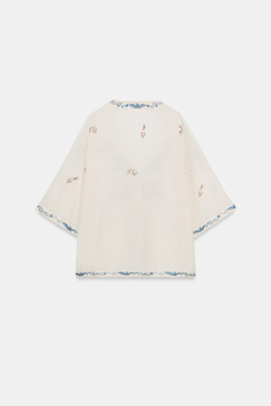 ZARA РУБАШКА С ВЫШИВКОЙ — ZW COLLECTION, ЭКРЮ