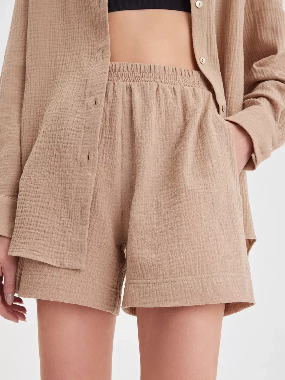 Костюм - пижама с шортами из муслина домашний оверсайз