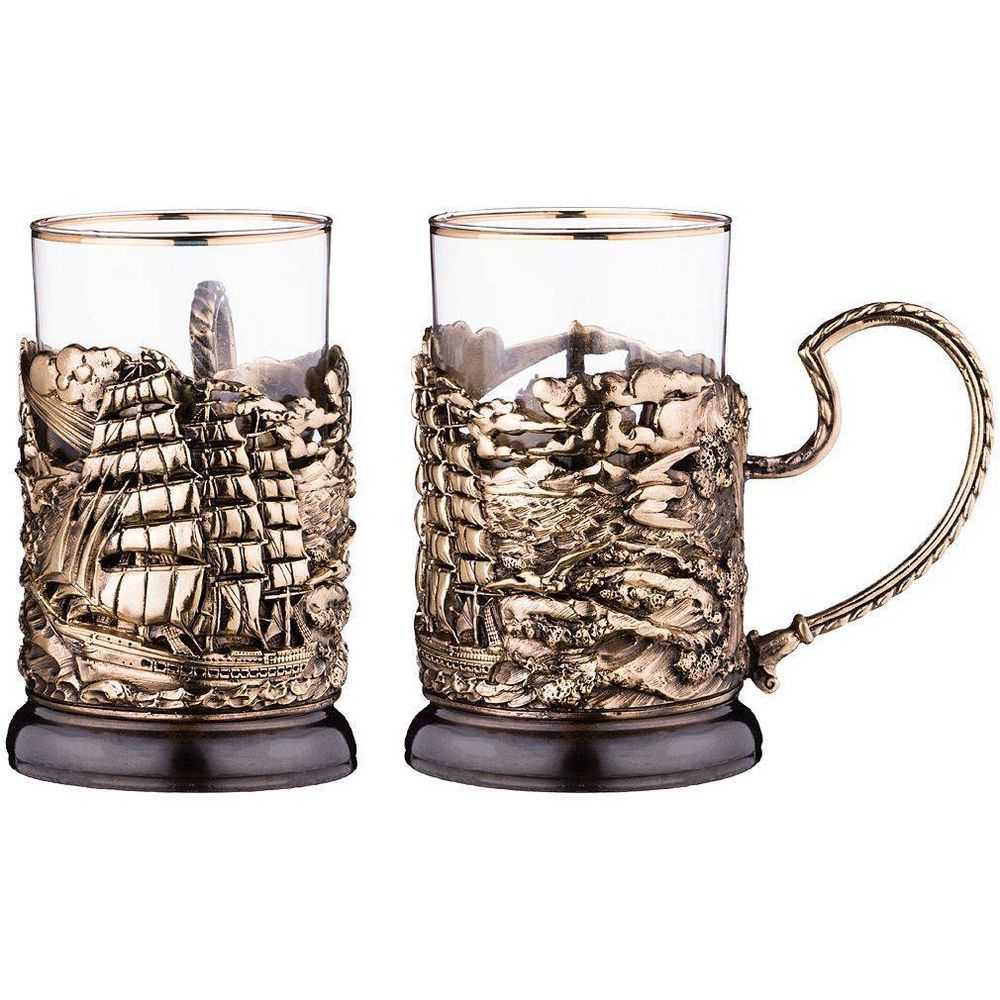 СТАКАН С ПОДСТАКАННИКОМ "ПАРУСНИК" 250 МЛ. (КОР=1ШТ.)