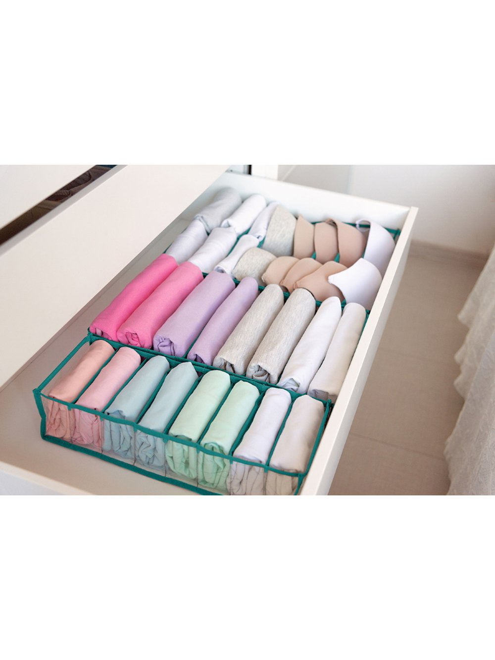 Органайзер прозрачный 40х25х10 см, 8 ячеек, Бирюзовый