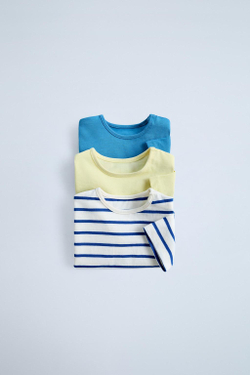 ZARA НАБОР ИЗ ТРЕХ ФУТБОЛОК В ПОЛОСКУ, СИНИЙ