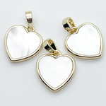 Подвеска Сердце, позолота, перламутр, размер 15,5*14 мм + бейл, цена за 1 шт