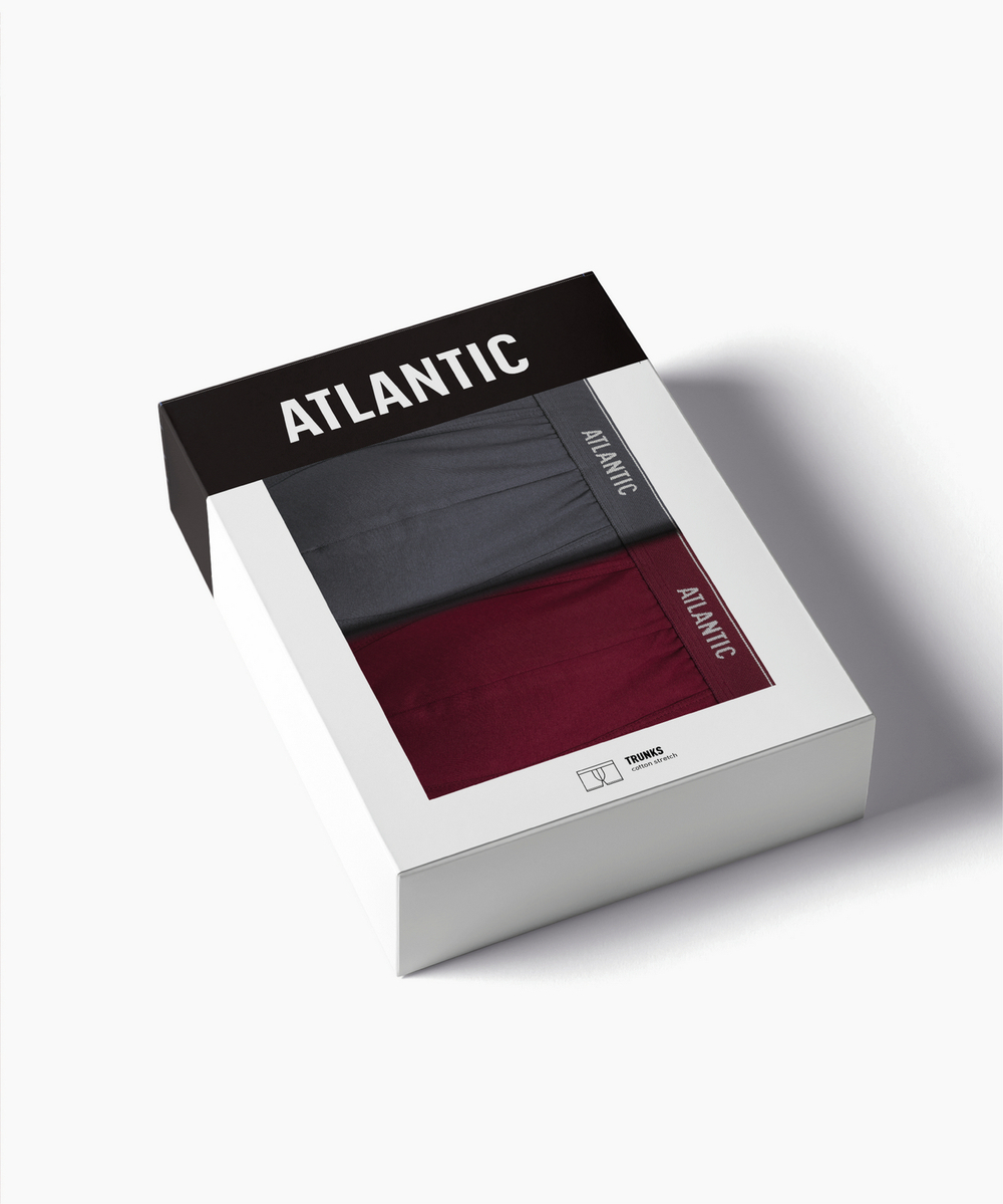 Мужские трусы шорты Atlantic, набор из 2 шт., хлопок, графитовые + каберне, 2RMH-011